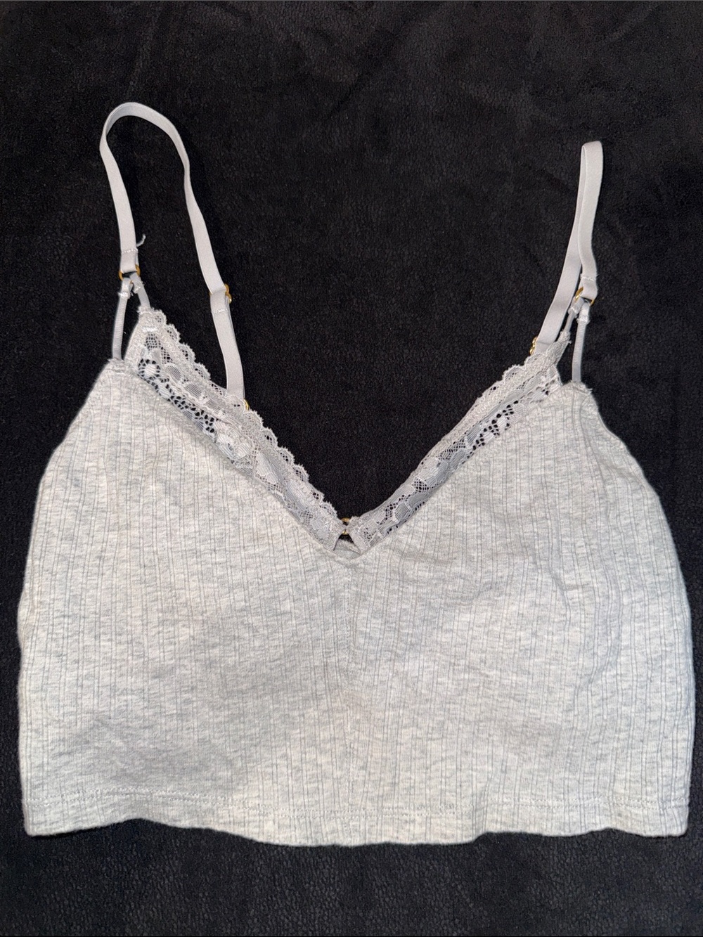 aerie Light Gray Lace-Trim Ribbed Bralette